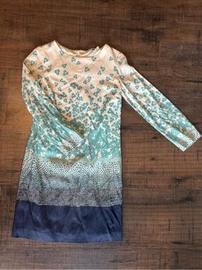 Boden Aqua Floral Shift Dress with Cream Trim